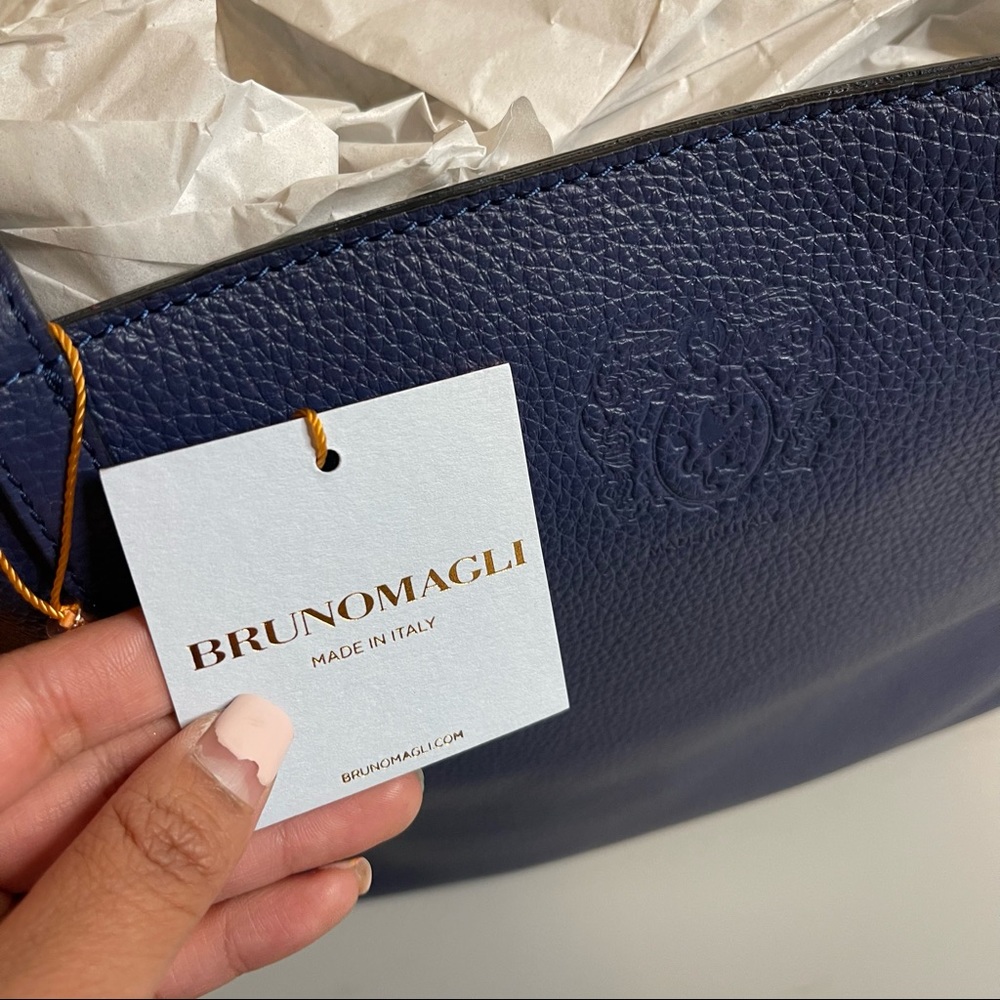 Bruno Magli Leather Navy Everyday Tote Bag - Picture 10 of 11